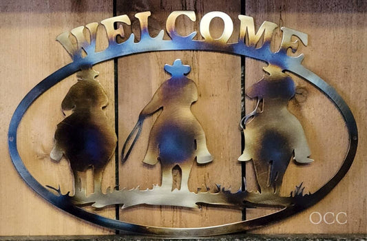 Welcome Cowboys Heat Colored Metal Art